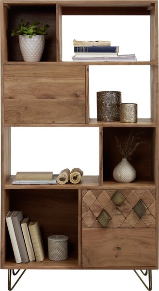 REGÁL, farba akácie, bronzová, oceľ, akácia, 80/155/35 cm Ambia Home - Regály