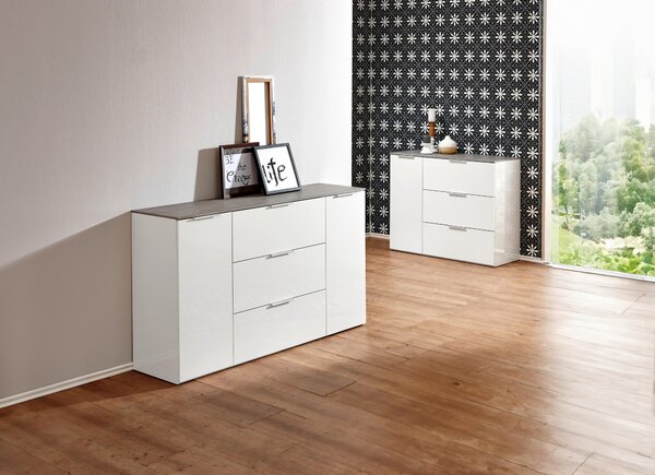 ŠIROKÁ KOMODA, sivá, biela s vysokým leskom, 159,6/93,50/45 cm Carryhome - Komody