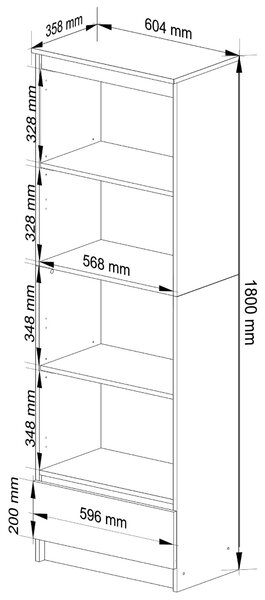 Ak furniture Kancelársky regál Rexa 60 cm 1 zásuvka a 4 police dub sonoma/biely