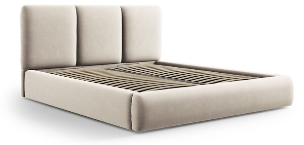 Krémová zamatová čalúnená dvojlôžková posteľ s úložným priestorom s roštom 160x200 cm Brody – Mazzini Beds