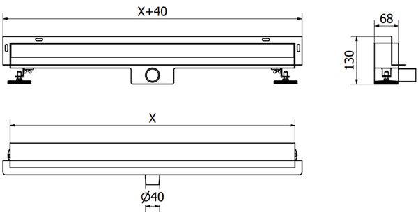 Mexen Flat Wall, sprchový žľab na stenu 2v1, 50 cm, brúsený grafit, 1E30050