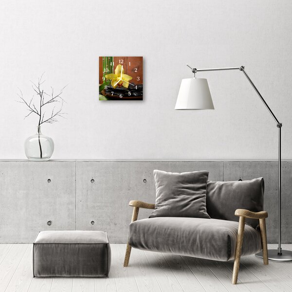 Nástenné sklenené hodiny Bambusová orchidea 30x30 cm