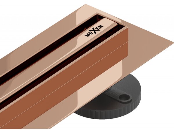 Mexen Flat nerezový sprchový žľab s rotačným 360° sifónom 110 cm, vzor SLIM, ružovo-zlatá, 1641110