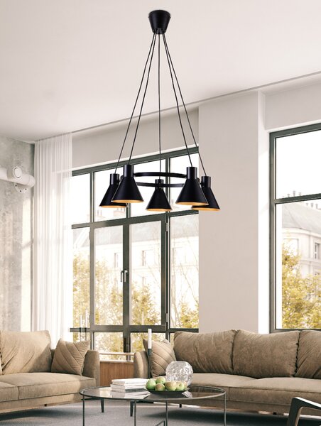 Čierno-zlatý závesný luster More pre žiarovku 5x E27 – LED lustre a svietidlá > Kolekcie svietidiel > Kolekcia svietidiel MORE