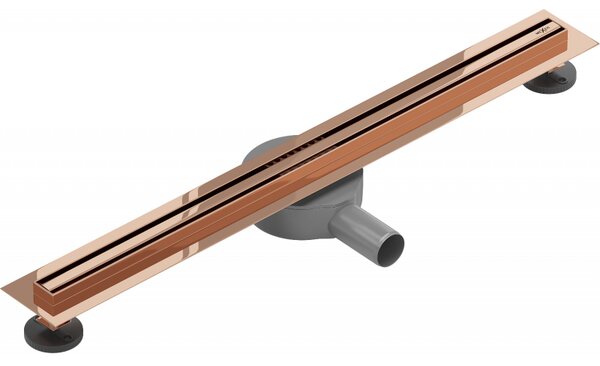 Mexen Flat nerezový sprchový žľab s rotačným 360° sifónom 60 cm, vzor SLIM, ružovo-zlatá, 1641060