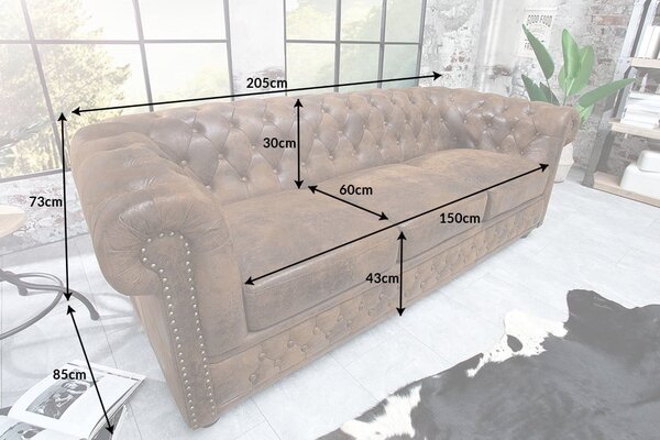 Dizajnová 3-miestna sedačka Chesterfield 205 cm čierna -