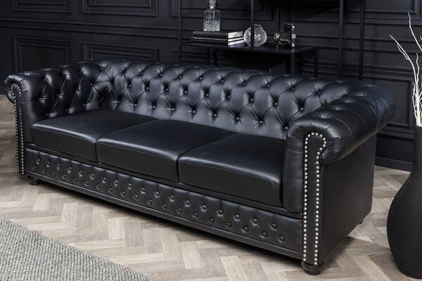 Dizajnová 3-miestna sedačka Chesterfield 205 cm čierna -