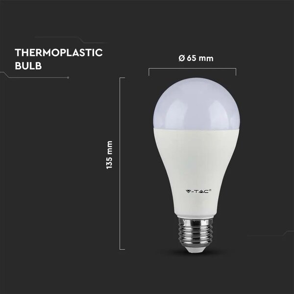 V-TAC LED žiarovka E27, 17W, 1521lm, A65, stmievateľná, Samsung chip Farba svetla: Studená biela