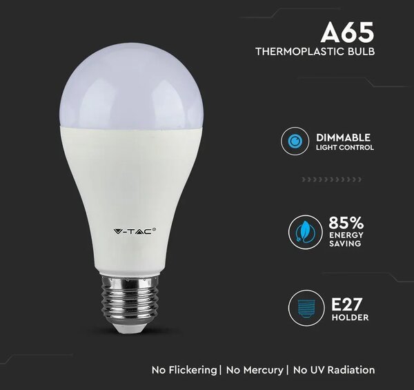 V-TAC LED žiarovka E27, 17W, 1521lm, A65, stmievateľná, Samsung chip Farba svetla: Studená biela