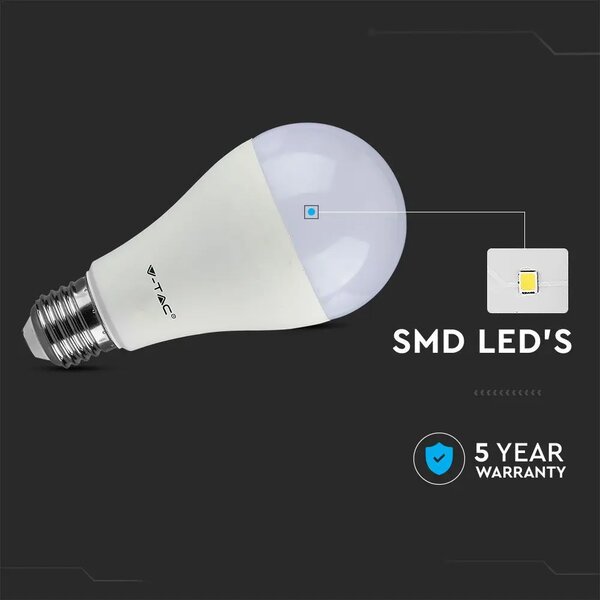 V-TAC LED žiarovka E27, 17W, 1521lm, A65, stmievateľná, Samsung chip Farba svetla: Studená biela