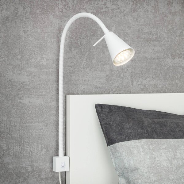 Briloner LED nástenné svetlo Tuso, biele, montáž na posteľ, kov, Biela / opálová, Spálňa, kov, Moderný