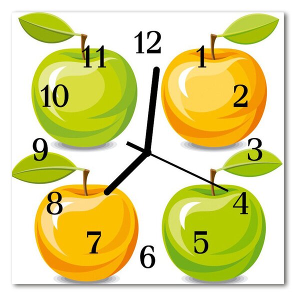 Sklenené hodiny štvorcové Jablká 30x30 cm