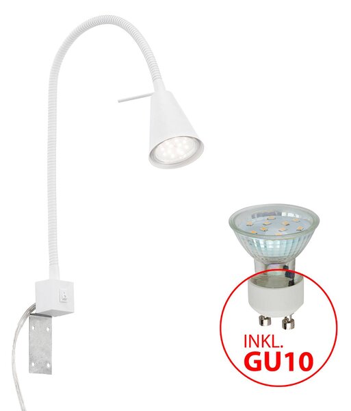 Briloner LED nástenné svetlo Tuso, biele, montáž na posteľ, kov, Biela / opálová, Spálňa, kov, Moderný