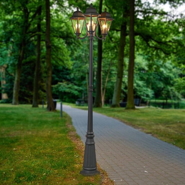 Vonkajšie svietidlo Lindby Edana, 212 cm, 3-pl., antracitová, IP44, Čierna, Hliník, Moderný, Vonkajší veľký svietník s viacerými svetlami