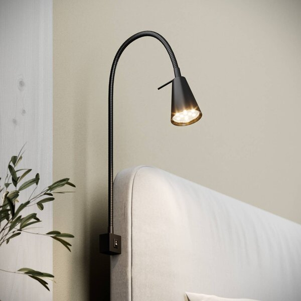 Briloner LED nástenné svetlo Tuso, čierne, montáž na posteľ, kov, Čierna, Spálňa, kov, Moderný, Svetlo na čítanie
