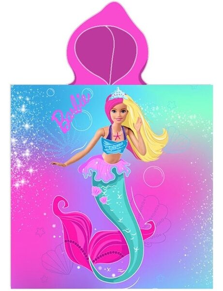 Dievčenské plážové pončo - osuška s kapucňou Barbie - motív Morská panna - 50 x 115 cm