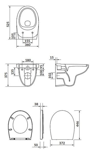 Cersanit Cersania SimpleOn, závesná WC misa 52,5x36x37,5 cm + sedátko s pomalým zatváraním z polypropylénu, horizontálny odpad, biela, S701-557