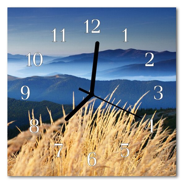 Sklenené hodiny štvorcové Hory trávy 30x30 cm