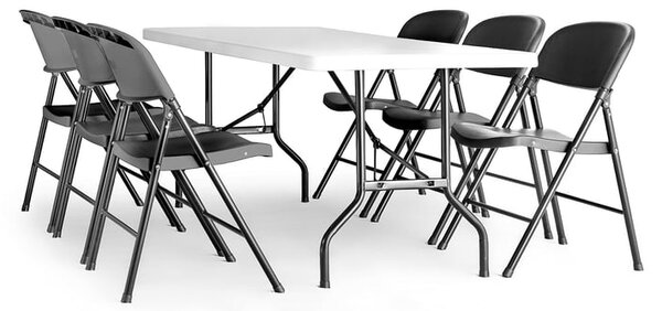 Jedálenská zostava: stôl 1530x760 mm + 6 čiernych skladacích stoličiek