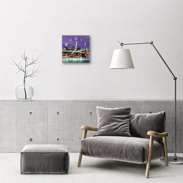 Sklenené hodiny štvorcové Skyline mosta 30x30 cm