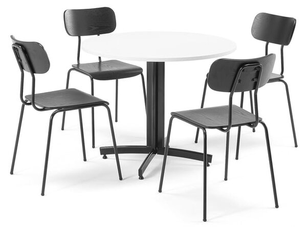 Jedálenská zostava, 1 x stôl a 4 stoličky, biely laminát