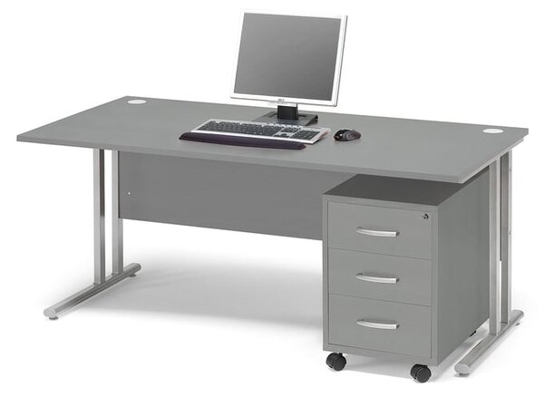 Kancelárska zostava Flexus: stôl 1600x800 mm + kancelársky kontajner, šedá