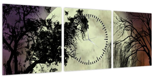Obraz - Spln nad hladinou (s hodinami) (90x30 cm)