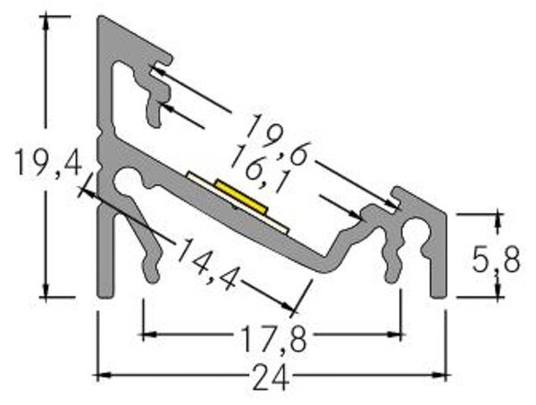 Prídavný rohový profil BRUMBERG, dĺžka 2 metre, hliník