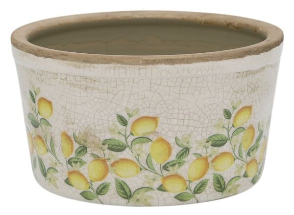 Béžový antik keramický kvetináč s citrónmi Limone Blossom - Ø 16*10 cm - Chic Antique