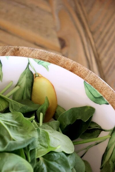 Drevená mangová miska s citrónmi Tours Limone Blossom - Ø 25*8 cm / 1300 ml - Chic Antique