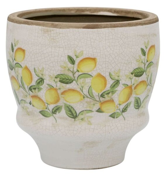 Béžový antik keramický kvetináč s citrónmi Limone Blossom - Ø 14*15 cm - Chic Antique
