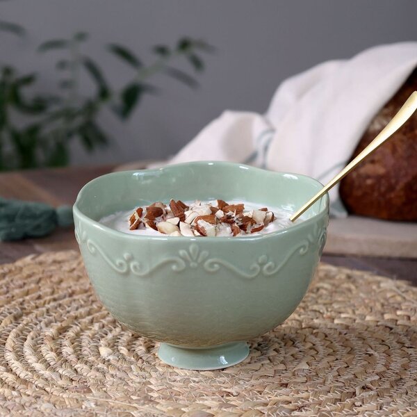 Zelená porcelánová miska s čipkou Provence lace verte - Ø 14*10 cm / 650 ml - Chic Antique