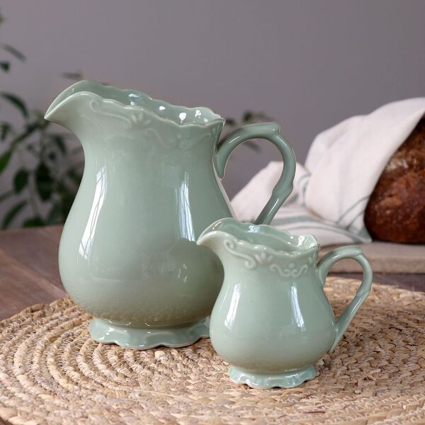 Zelený porcelánový džbánok s čipkou Provence lace verte - 9 cm / 0,2 L - Chic Antique
