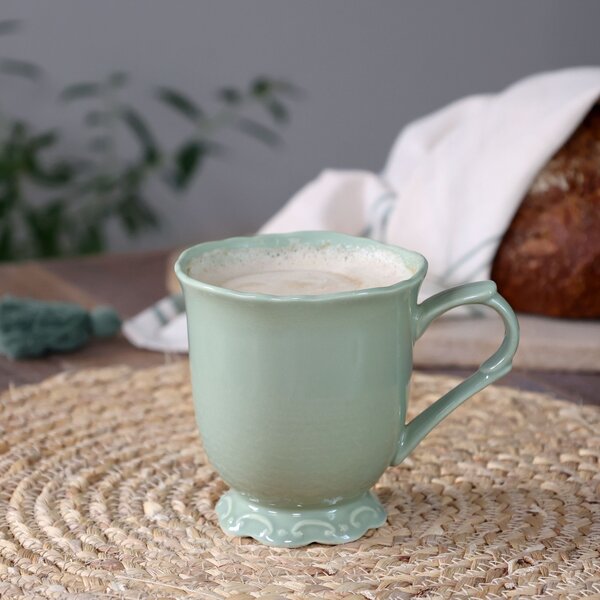 Zelený porcelánový hrnček s čipkou Provence lace verte - 10 cm / 300 ml - Chic Antique