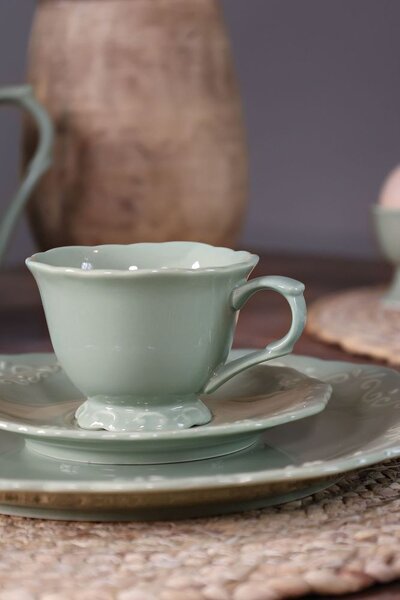 Zelená porcelánová šálka s tanierikom Provence lace verte - 9,5 cm / 180 ml - Chic Antique