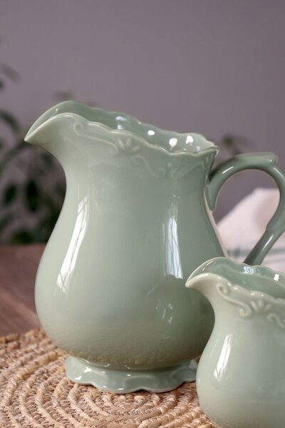Zelený porcelánový džbán s čipkou Provence lace green - 18cm / 1.1L - Chic Antique