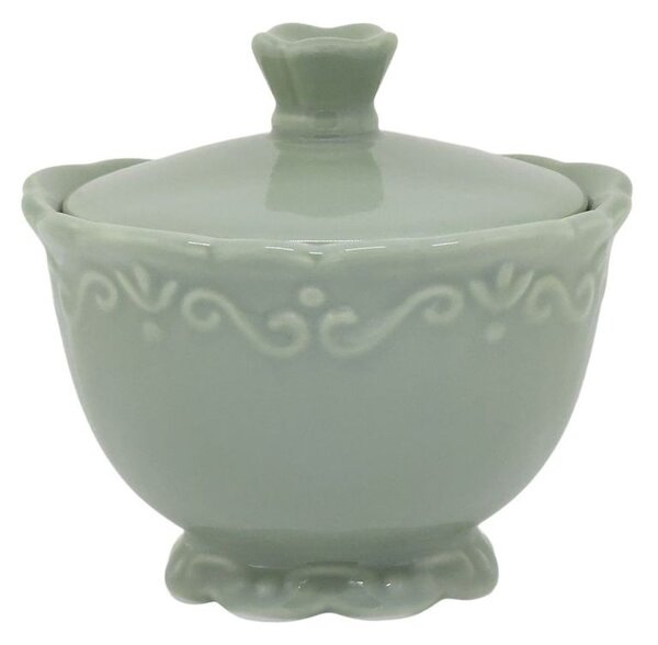 Zelená porcelánová cukornička s čipkou Provence lace verte - Ø 10*9 cm / 190 ml - Chic Antique