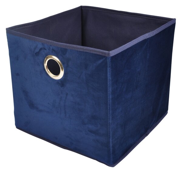 Homea Textilný úložný box zamatový tmavo modrý