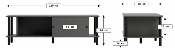 TV stolík PARIS 150 cm, biela