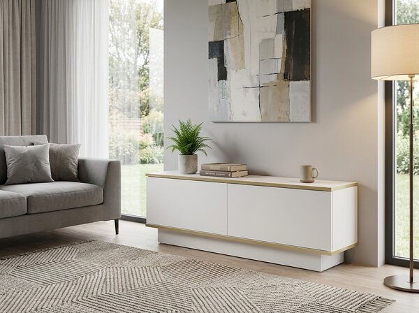 TV stolík ALVIN 135 cm, biela/zlatá