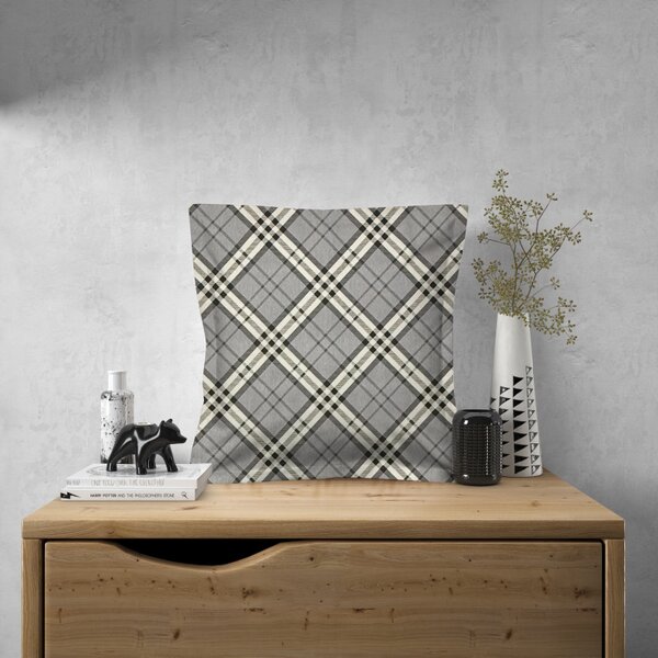 Ervi obliečka na vankúš bavlnený s lemom - Grey Tartan