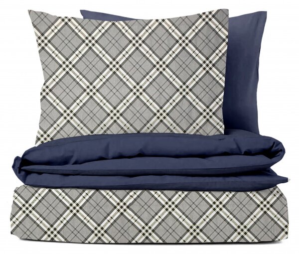 Ervi Bavlnené obliečky DUO - Grey Tartan/ modré