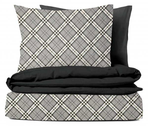 Ervi Bavlnené obliečky DUO - Grey Tartan/ čierne