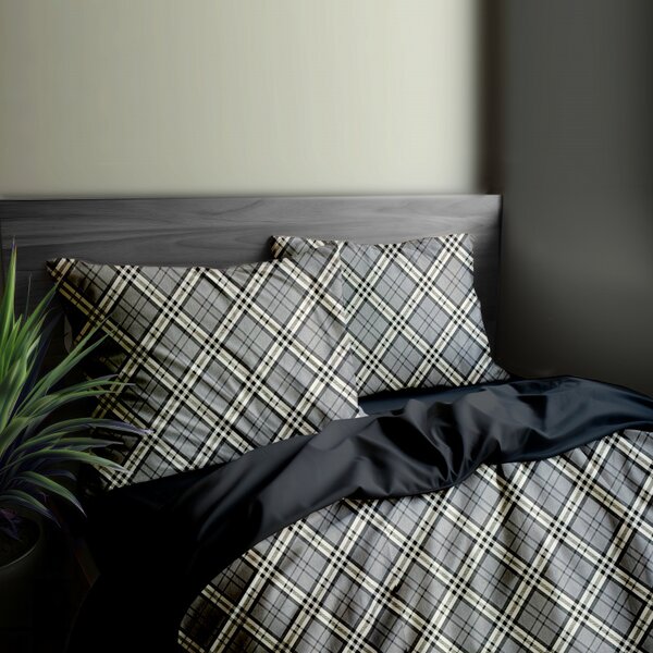 Ervi Bavlnené obliečky DUO - Grey Tartan/ čierne