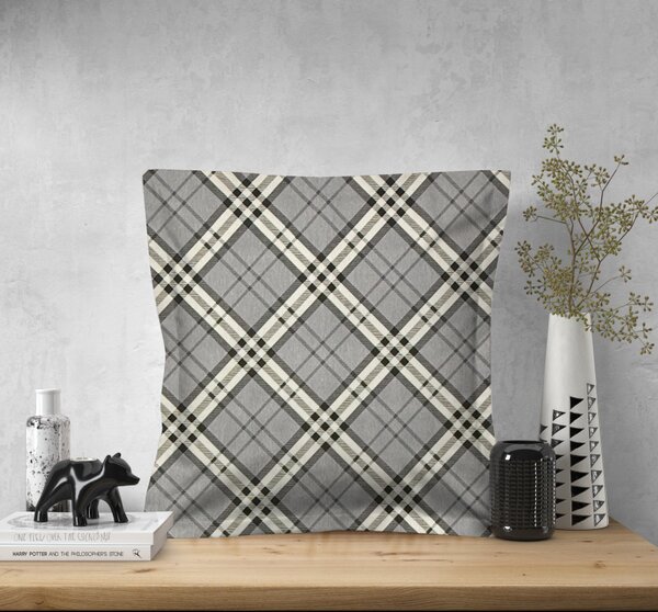 Ervi obliečka na vankúš bavlnený s lemom - Grey Tartan