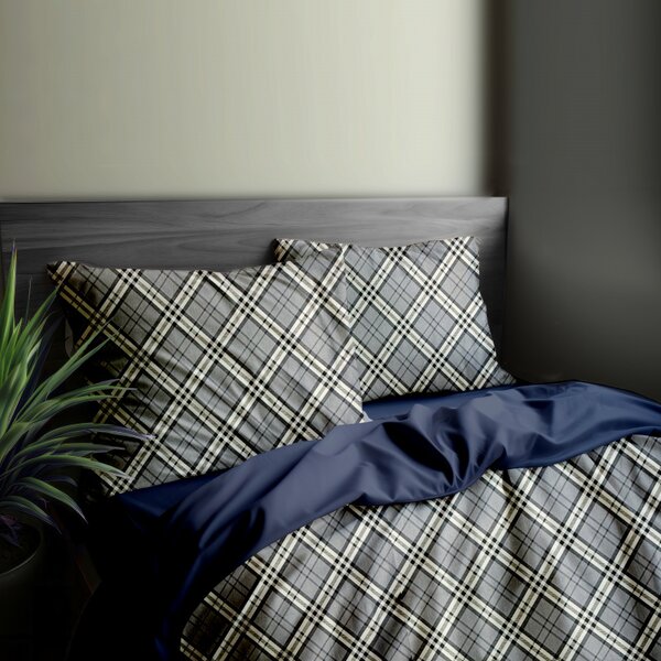 Ervi Bavlnené obliečky DUO - Grey Tartan/ modré