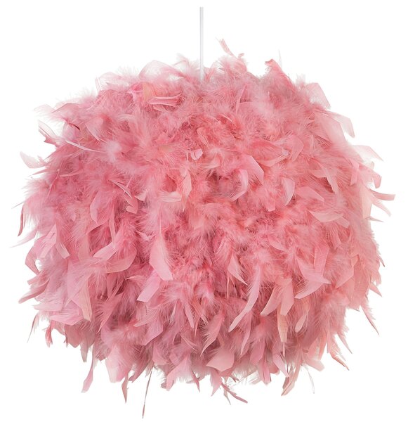 Závesná lampa ružová okrúhle tienidlo z peria guľaté svietidlo glamour moderný štýl