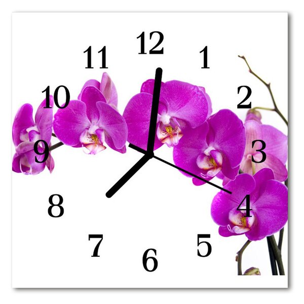 Sklenené hodiny štvorcové Orchidea 30x30 cm