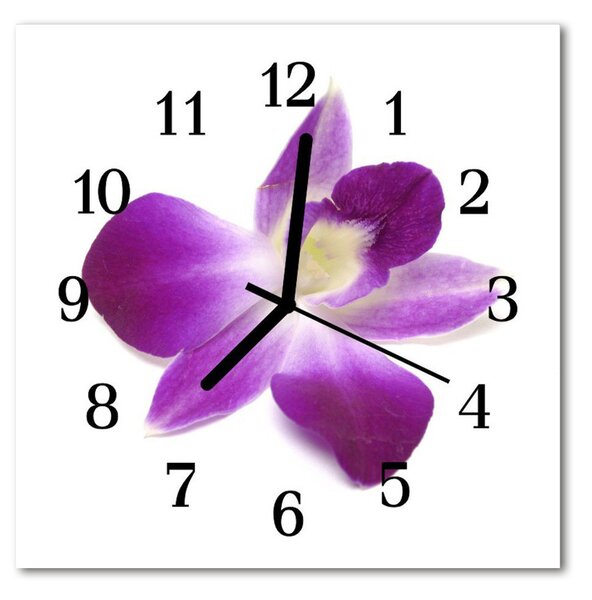 Sklenené hodiny štvorcové Orchid kvetina 30x30 cm