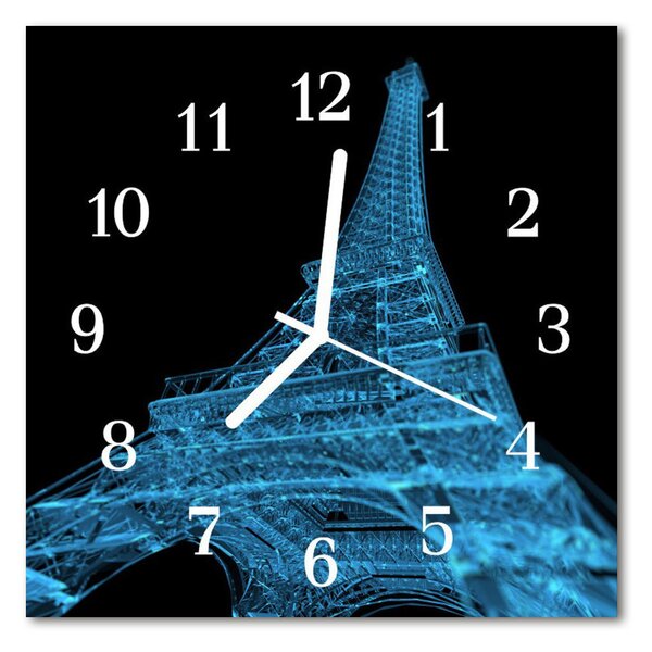Sklenené hodiny štvorcové Eiffelova veža v paríži 30x30 cm